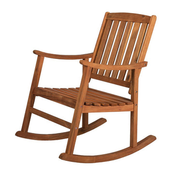 Perry Classic Slat-Back 300-Lbs Support Acacia Wood Patio Outdoor Rocking Chair - JONATHAN Y